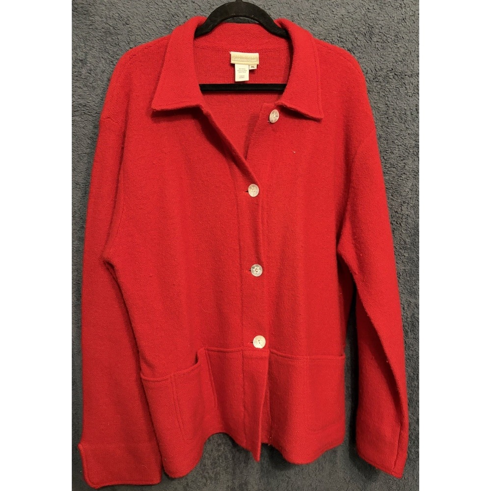 Coldwater Creek 100% Wool Red Cardigan Jacket XL Button Front Preppy Cottagecore